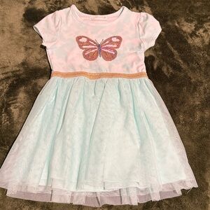 Butterfly Embellished Kids Casual Dress - Pink and Blue